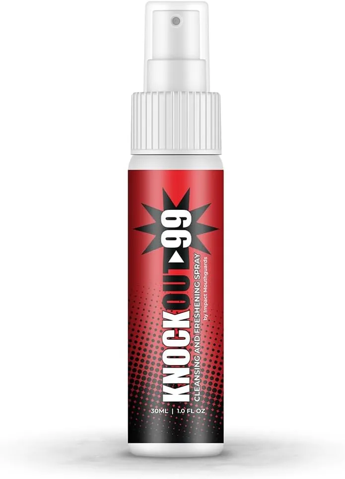 KNOCKOUT99 Quick and Effective MouthGuard Cleansing and Freshening Spray for Athletic Mouthguards, Retainers, Nightguards, and More - Minty Flavor (1 Pack- 1oz Total)