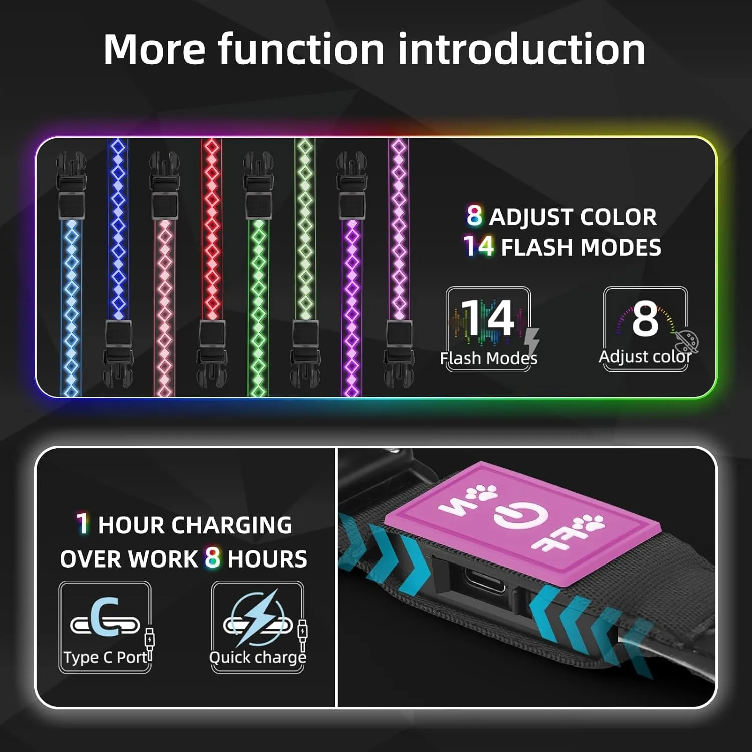 LED AirTag Dog Collar - Brightest Light Up Dog Collars - IP67 Waterproof Air Tag Dog Collar Holder - 1,600 Feet of High Visibility - USB C Rechargeable - Dog Lights for Night Walking, (Pink, XL)