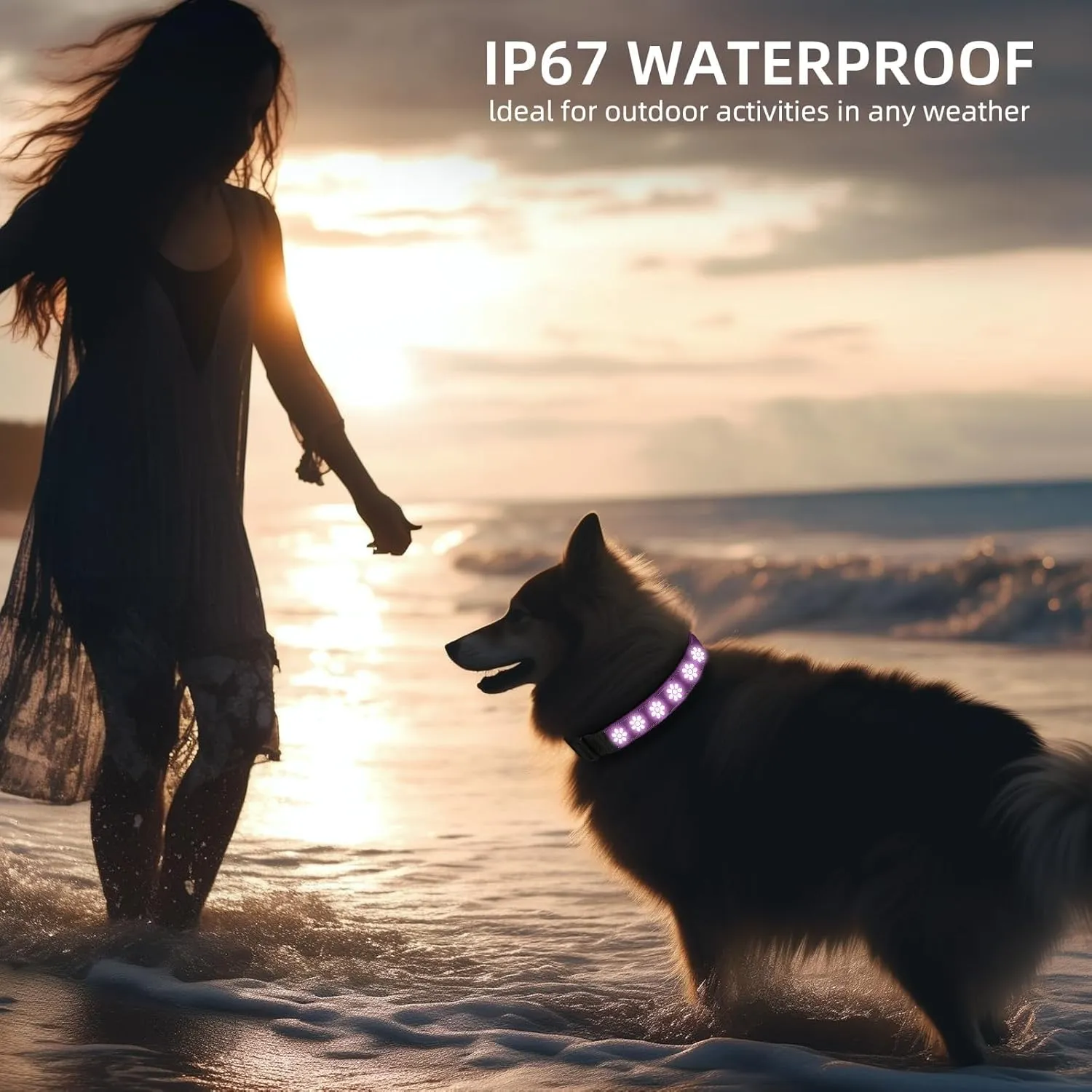 LED AirTag Dog Collar - Brightest Light Up Dog Collars - IP67 Waterproof Air Tag Dog Collar Holder - 1,600 Feet of High Visibility - USB C Rechargeable - Dog Lights for Night Walking, (Pink, XL)