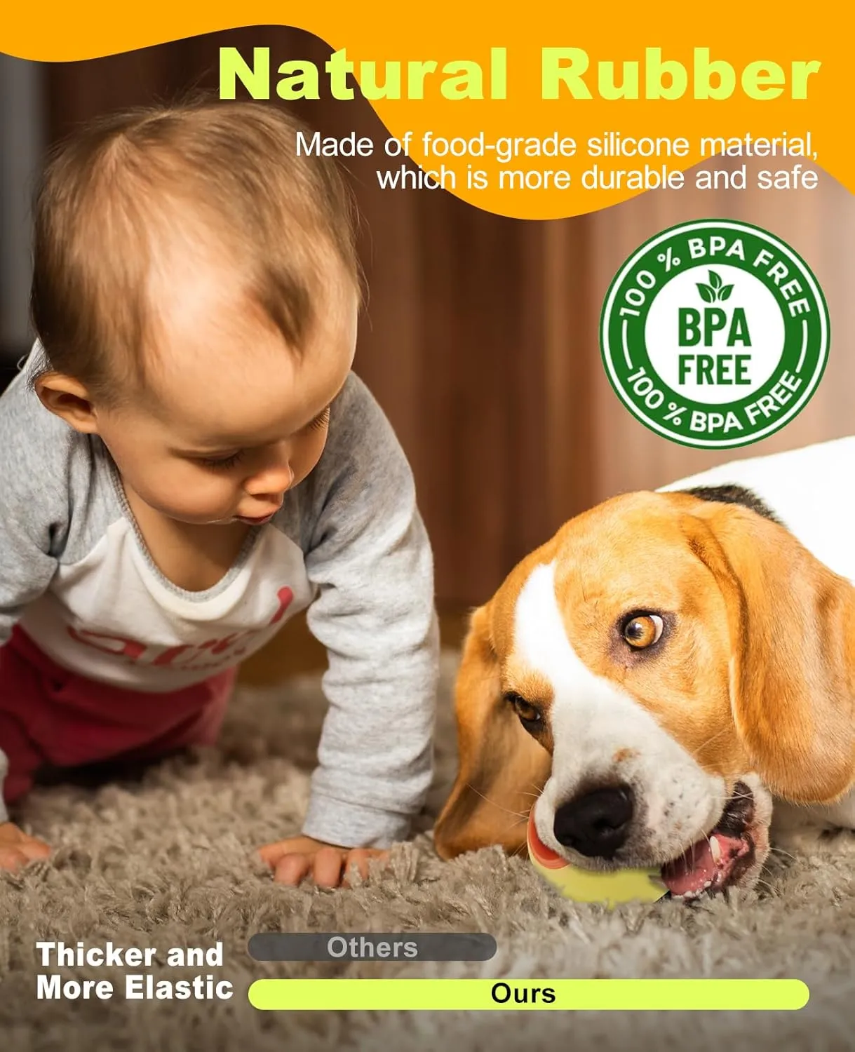 LED Dog Ball Rechargeable, Light Up Dog Ball Toys, Bounce-Activated Durable Fetch Ball, Natural Rubber, Unique Scent, 2.5 inches, for Small & Medium Dogs (Yellow)