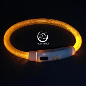 LED Dog Collar USB Rechargeable Flash Light Pet Safety Necklace for Night Visibility (Yellow, Medium)