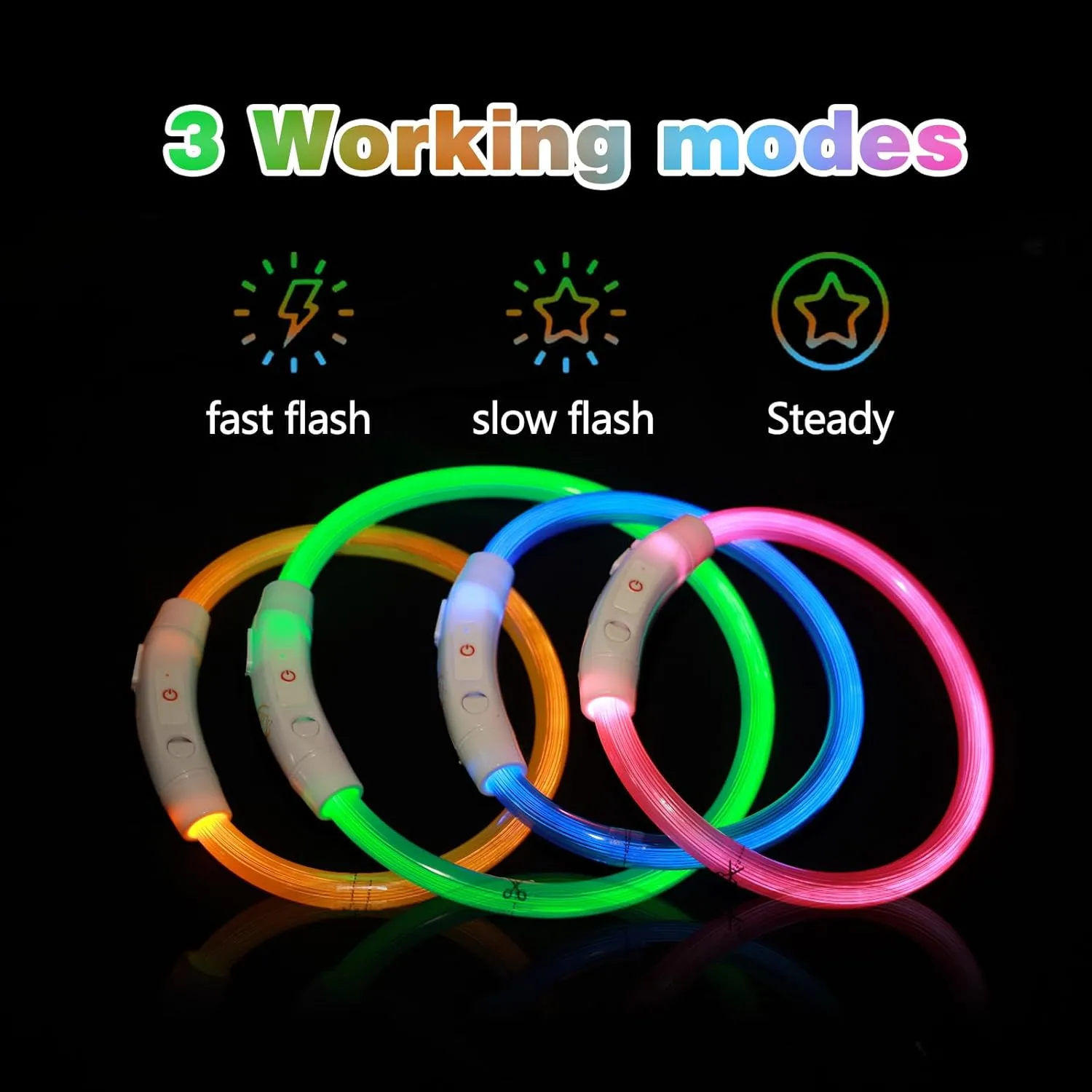 LED Dog Collar USB Rechargeable Flash Light Pet Safety Necklace for Night Visibility (Yellow, Medium)