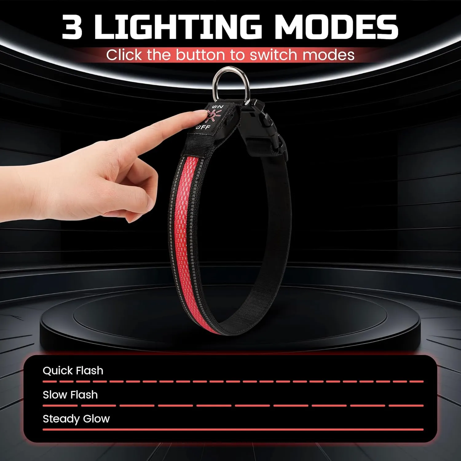 Light Up Dog Collar, Rechargeable LED Pet Collar Ultra Bright in Dark 3 Flash Glow, Adjustable Necklace High Visibility Safety Night Walking Waterproof for Small Medium Large Breed Dogs, Red, M