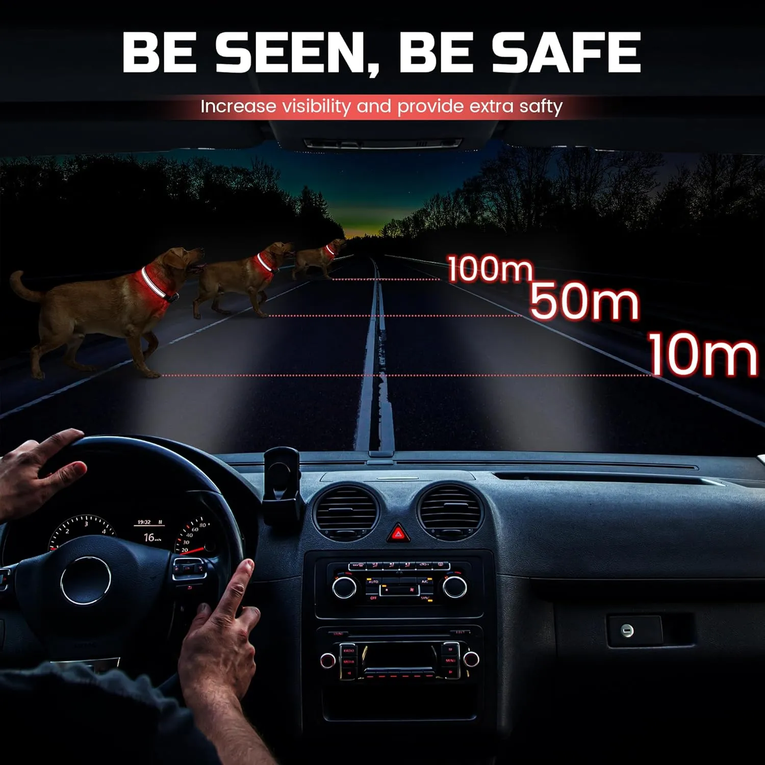 Light Up Dog Collar, Rechargeable LED Pet Collar Ultra Bright in Dark 3 Flash Glow, Adjustable Necklace High Visibility Safety Night Walking Waterproof for Small Medium Large Breed Dogs, Red, M