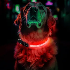 Light Up Dog Collar, Rechargeable LED Pet Collar Ultra Bright in Dark 3 Flash Glow, Adjustable Necklace High Visibility Safety Night Walking Waterproof for Small Medium Large Breed Dogs, Red, M