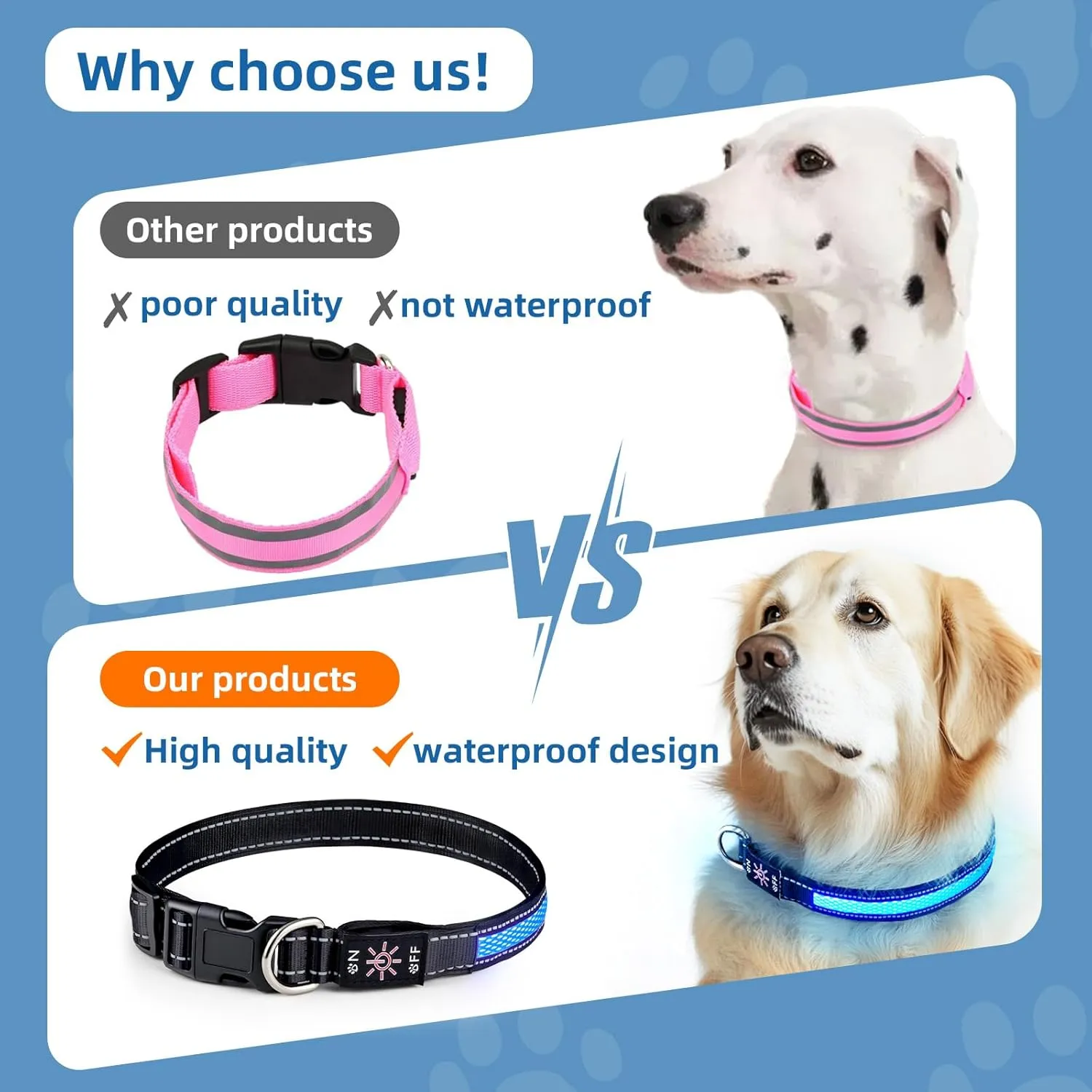 Light Up Dog Collar: Rechargeable Waterproof Safety Dogs Accessories - Glow in The Dark Pet Collars for Night Walking - Best Flashing Neon Blue Lights and Glowing Lighted Gear in Nite Time