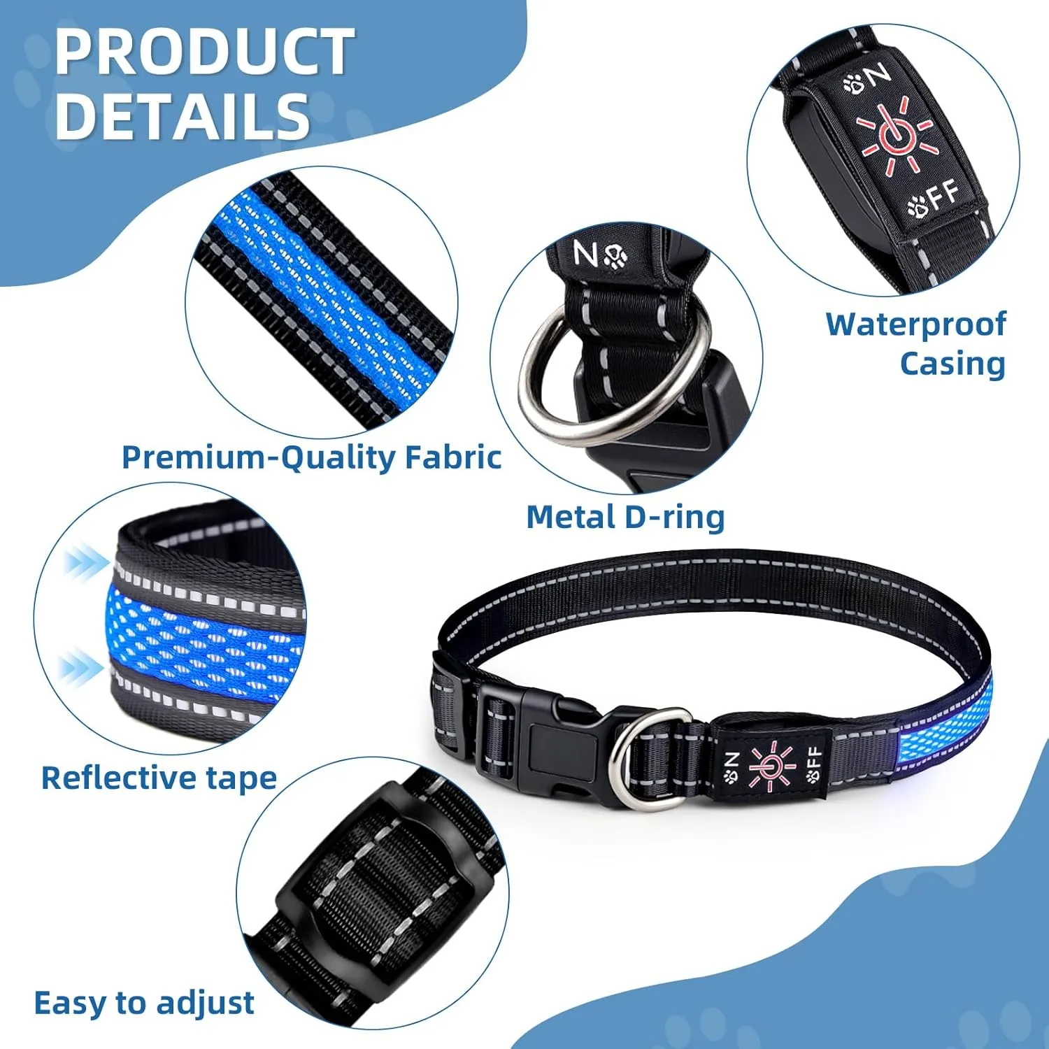 Light Up Dog Collar: Rechargeable Waterproof Safety Dogs Accessories - Glow in The Dark Pet Collars for Night Walking - Best Flashing Neon Blue Lights and Glowing Lighted Gear in Nite Time