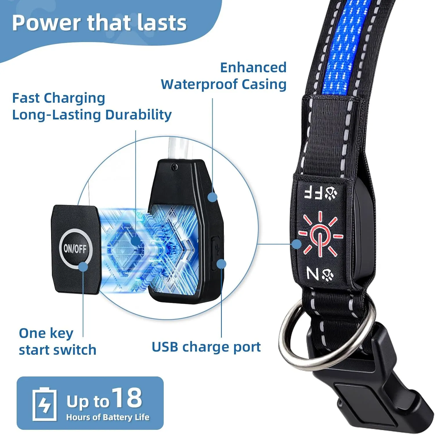 Light Up Dog Collar: Rechargeable Waterproof Safety Dogs Accessories - Glow in The Dark Pet Collars for Night Walking - Best Flashing Neon Blue Lights and Glowing Lighted Gear in Nite Time