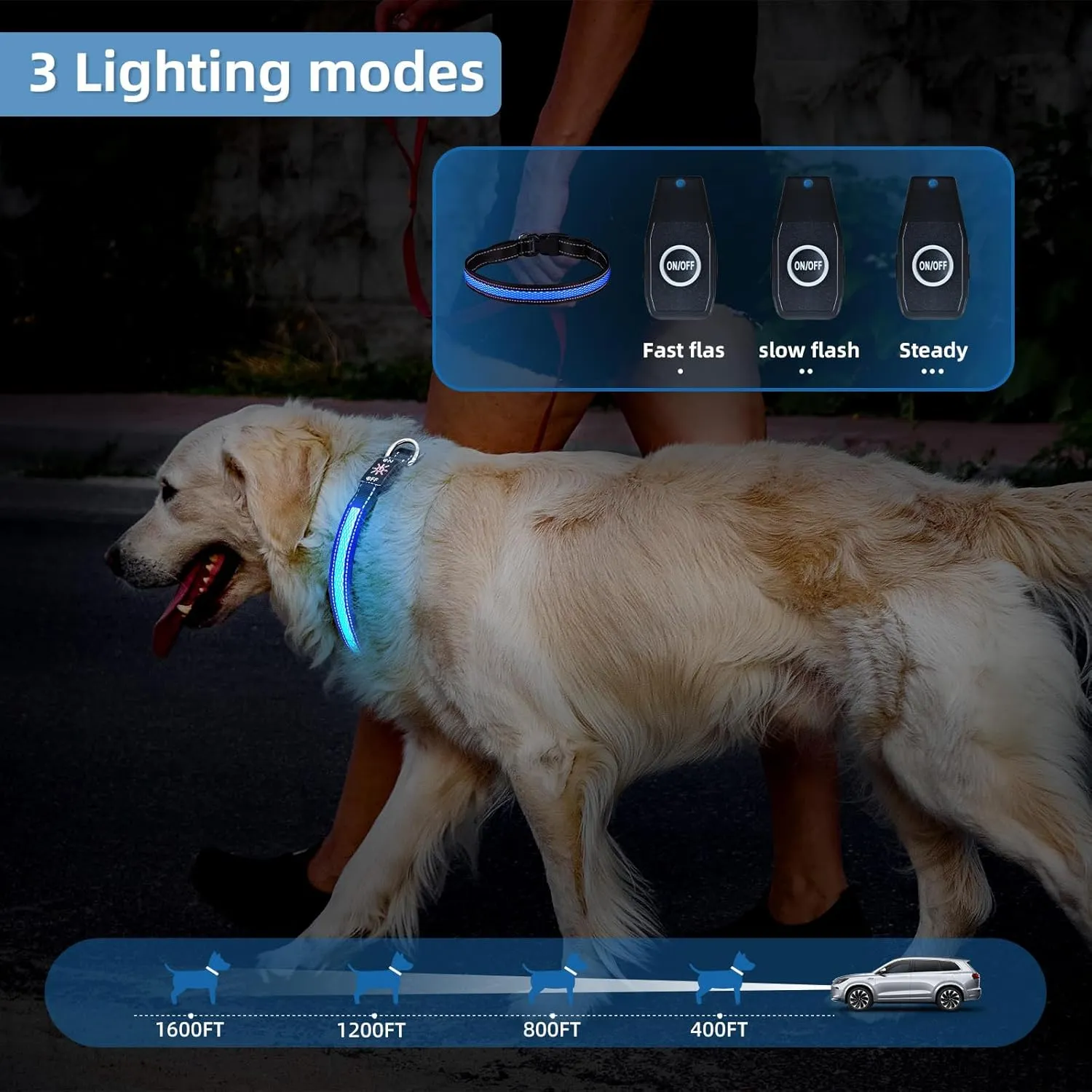 Light Up Dog Collar: Rechargeable Waterproof Safety Dogs Accessories - Glow in The Dark Pet Collars for Night Walking - Best Flashing Neon Blue Lights and Glowing Lighted Gear in Nite Time