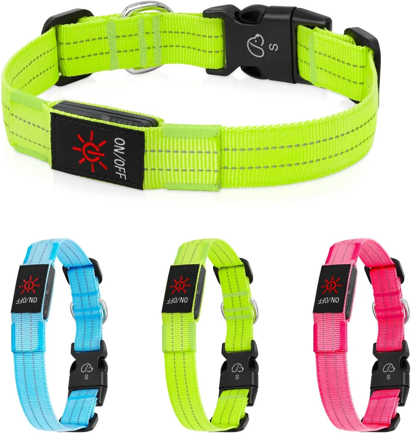 Light Up Dog Collars, LED Dog Collar Light Adjustable USB Rechargeable Super Bright Safety Light Glowing in The Dark Reflective Dog Collar for Medium Large Small Dogs