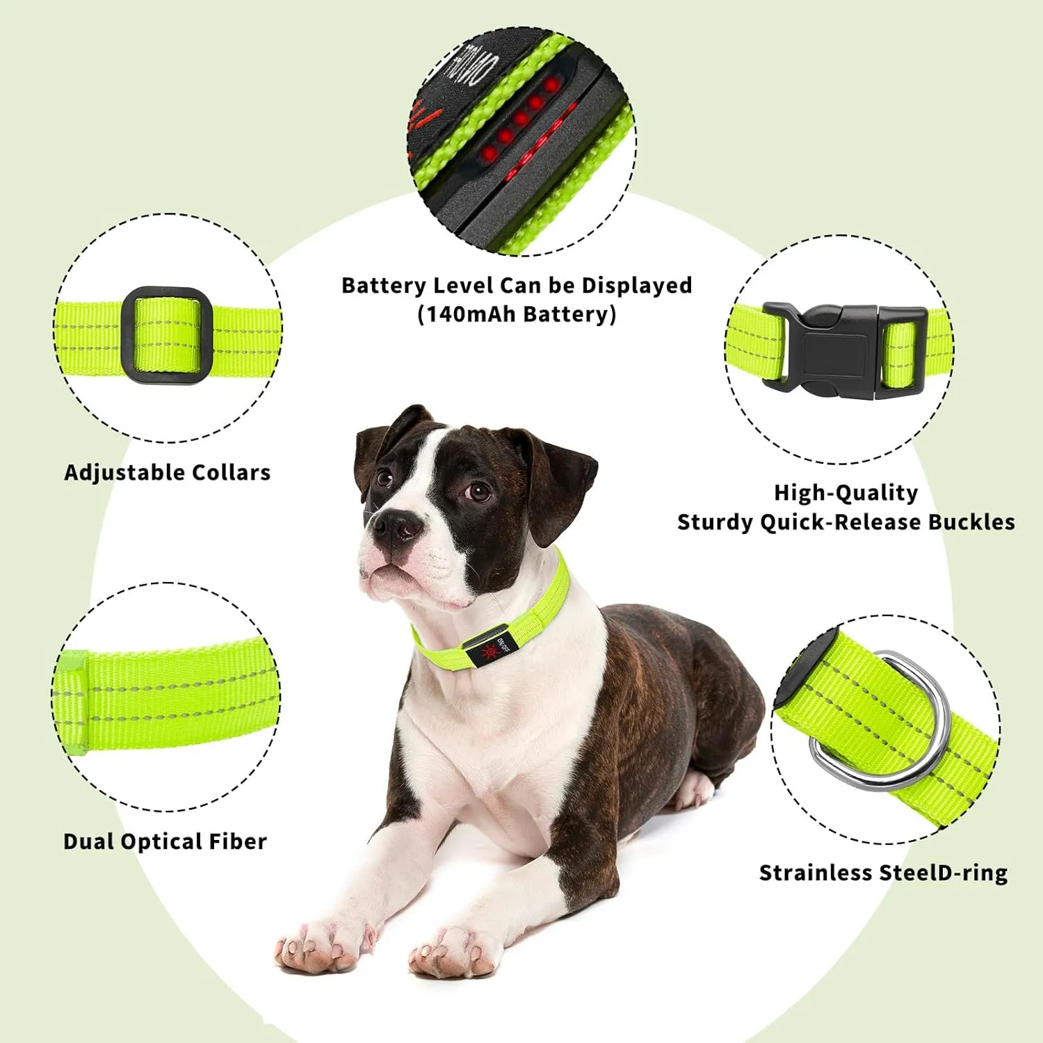 Light Up Dog Collars, LED Dog Collar Light Adjustable USB Rechargeable Super Bright Safety Light Glowing in The Dark Reflective Dog Collar for Medium Large Small Dogs