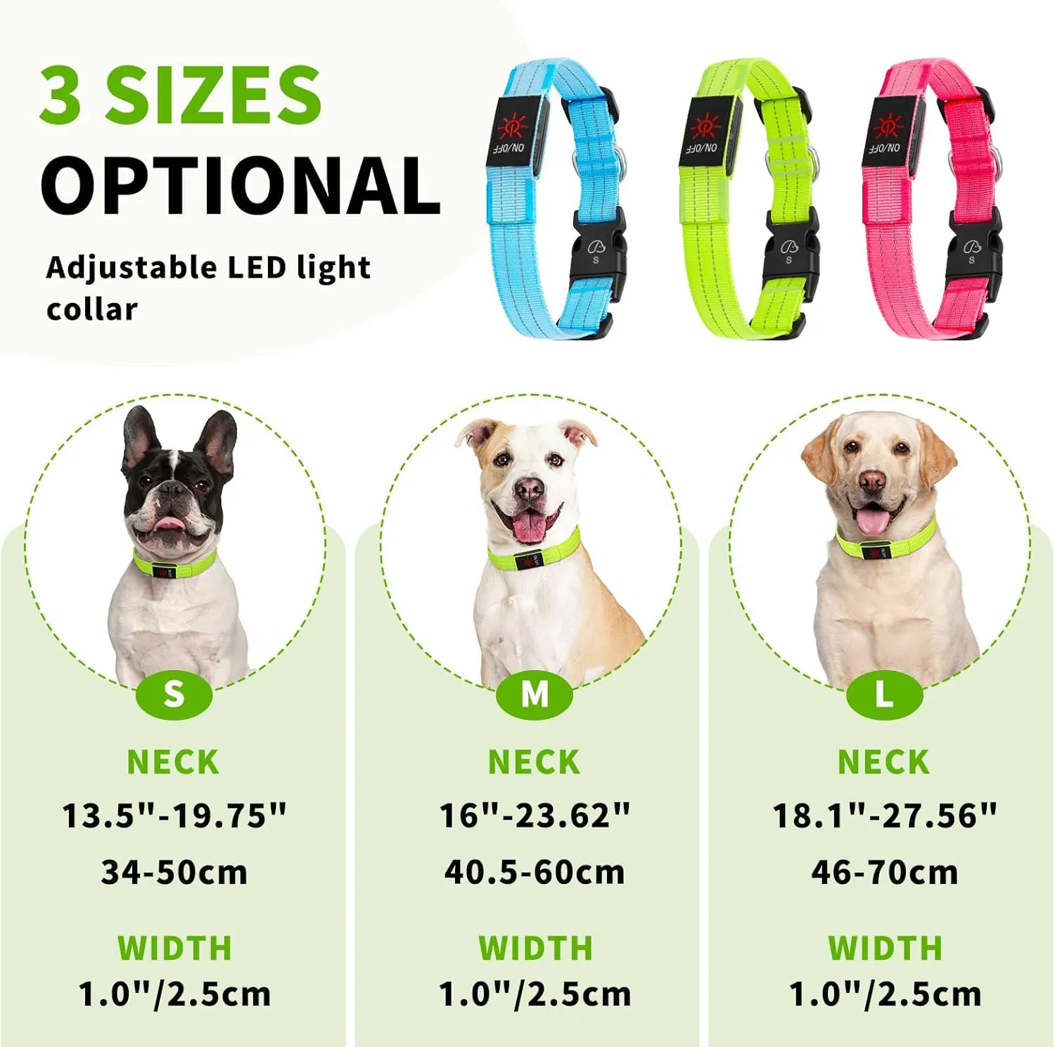 Light Up Dog Collars, LED Dog Collar Light Adjustable USB Rechargeable Super Bright Safety Light Glowing in The Dark Reflective Dog Collar for Medium Large Small Dogs