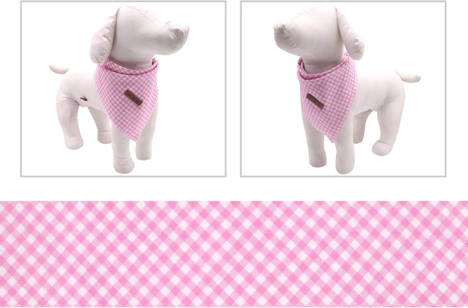 Lionet Paws Dog Bandana Washable Cotton Handkerchief Scarf Triangle Bandana for Small Medium Large Dogs Pink Grid