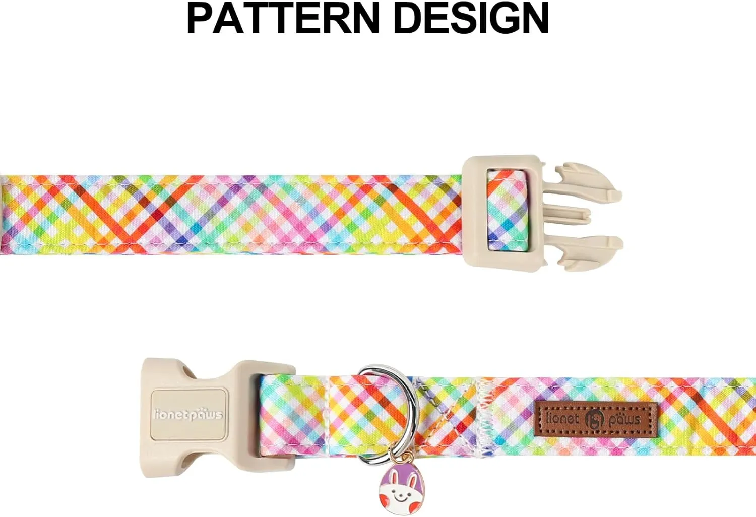 Lionet Paws Easter Dog Collar, Comfortable Adjustable Colorful Plaid Collar with Purple Rabbit for Large Male Female Dogs Collars,Neck 16-24 inches