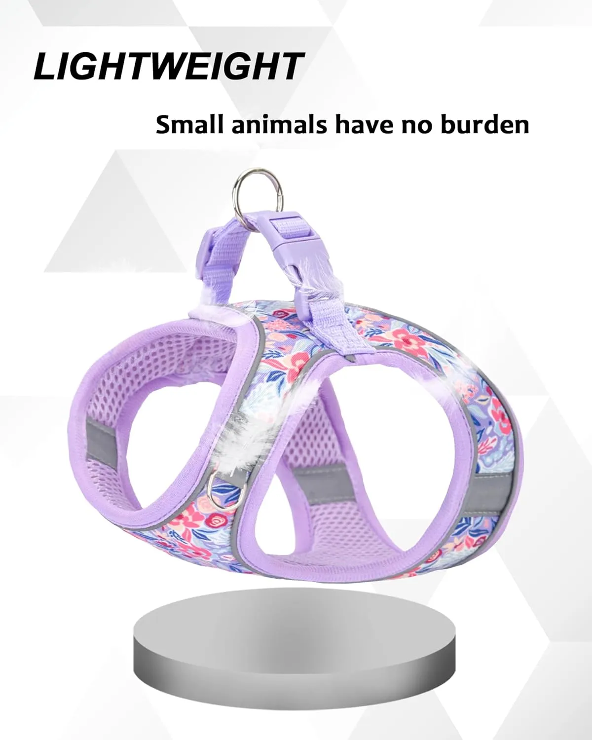 M Light Purple Flower Pattern Dog Harness and Leash Set,No Escape Puppy Harnesses for Training WalkingBreathable Adjustable Puppy Vest for Small Medium Dogs, Cats (Light Purple, M)