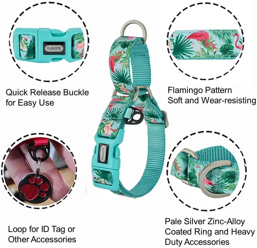 Martingale Dog Collars with Quick Snap Buckle Adjustable Flamingo Pattern Training No Pull Collars for Female Male Small Dogs (Small,Flamingo)