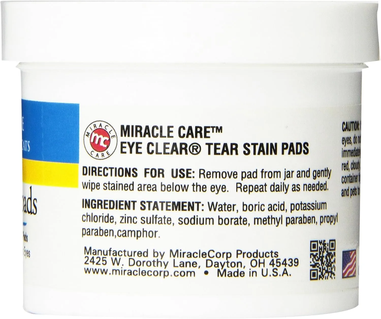 Miracle Care Tear Stain Pads, 90 Single Use Pre-Soaked Pads to Gently Clean and Soothe Dog and Cat Eyes, Non Stinging Formula to Improve Tear Stains and Remove Eye Debris