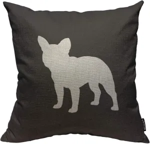 Mugod Throw Pillow Cover French Bulldog Silhouette Home Decorative Linen Square Pillow Case for Men Women Bedroom Livingroom Cushion Cover 18x18 Inch Black and White Pillowcase
