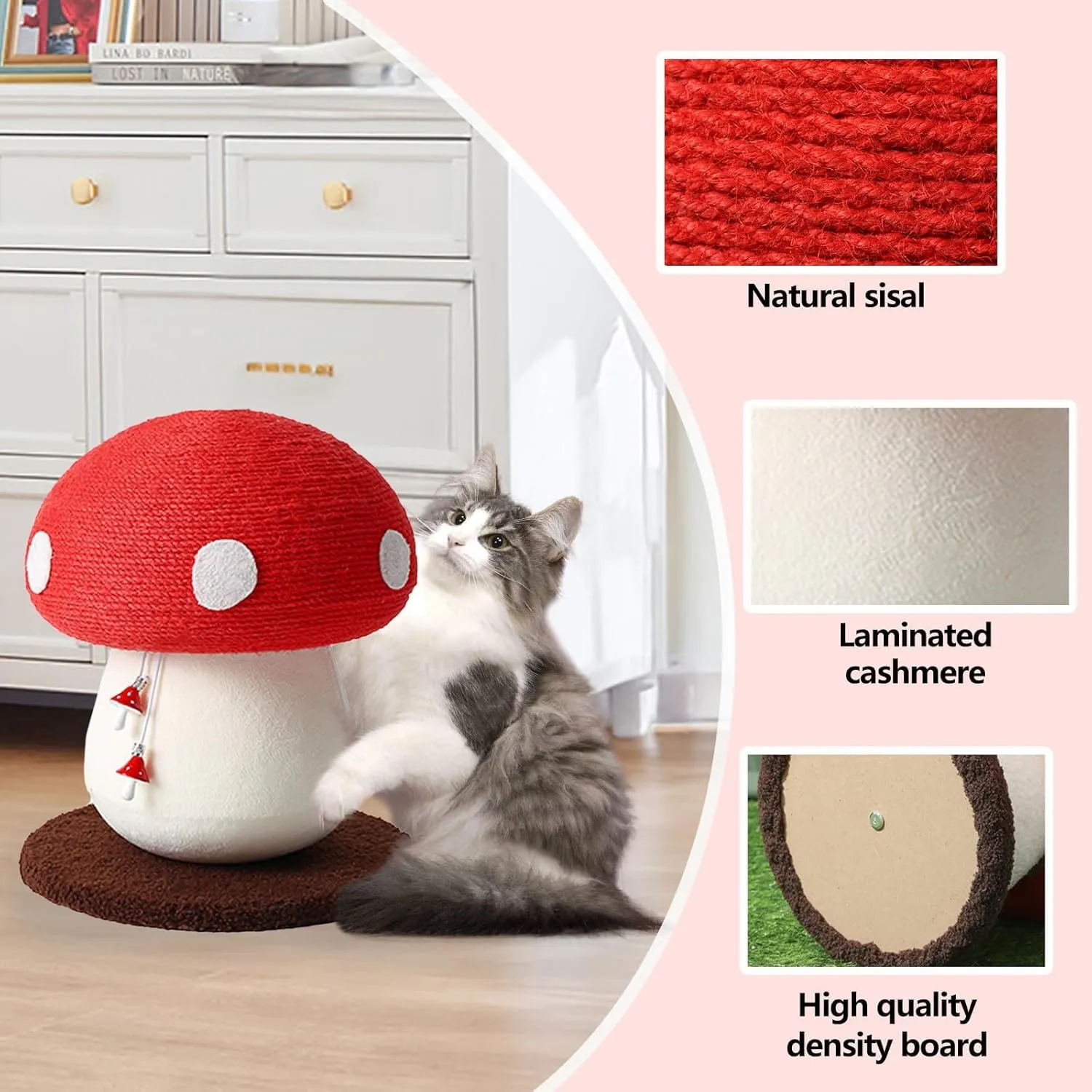 Mushroom cat Scratcher, Cute Cat Scratching Post, Durable Sisal Rope Cat Scratching Board, Kitten Tree, Cat Toy for Cats to Play and Care for Their Claws, No Assembly Required