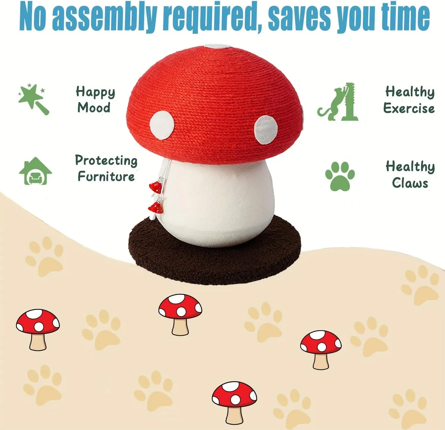 Mushroom cat Scratcher, Cute Cat Scratching Post, Durable Sisal Rope Cat Scratching Board, Kitten Tree, Cat Toy for Cats to Play and Care for Their Claws, No Assembly Required