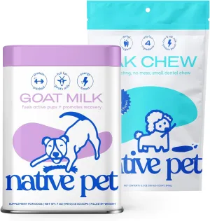 Native Pet Goat Milk Powder for Dogs (60 Scoops) & Yak Chew (5 Small Chews) - All Natural Dental Sticks Made with Yak Cheese & Organic Goat Milk to Support a Healthy Digestive System