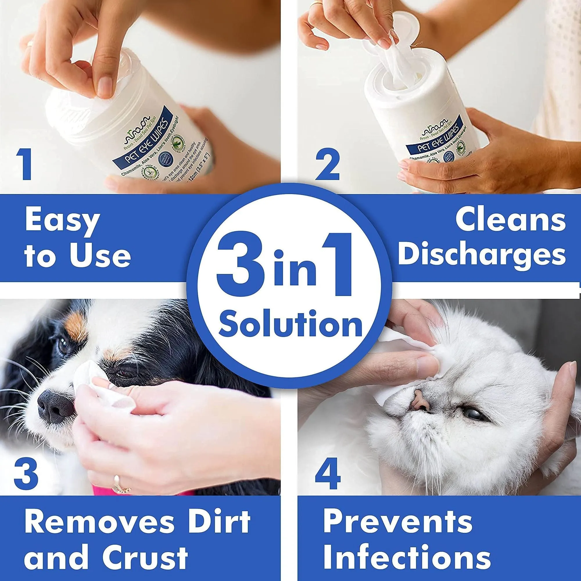 Natural Aromatherapy Medicated Eye Wipes for Dogs and Cats - 100 Count