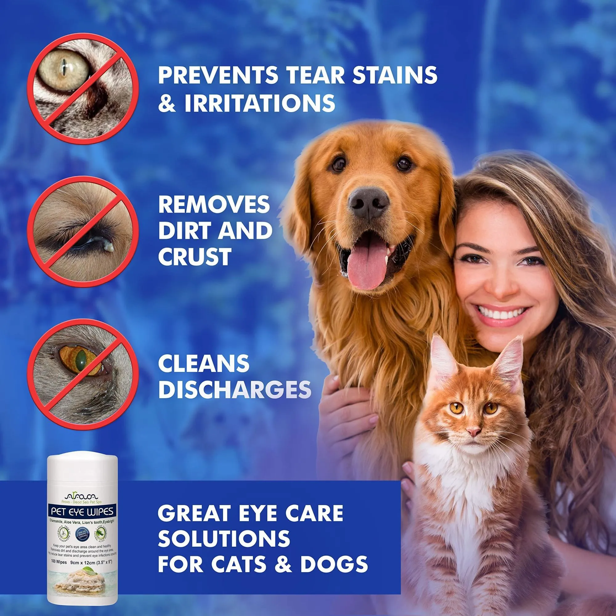 Natural Aromatherapy Medicated Eye Wipes for Dogs and Cats - 100 Count
