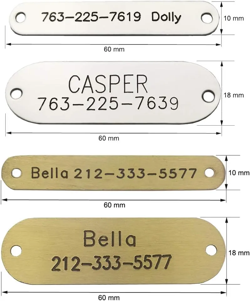 NEMOCI Rivet-On Pet ID Tag Personalized Dog and Cat ID Tag Custom Engraved Pet Collar Name Tag Stainless Steel or Brass (60mm x 18mm)