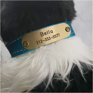 NEMOCI Rivet-On Pet ID Tag Personalized Dog and Cat ID Tag Custom Engraved Pet Collar Name Tag Stainless Steel or Brass (60mm x 18mm)