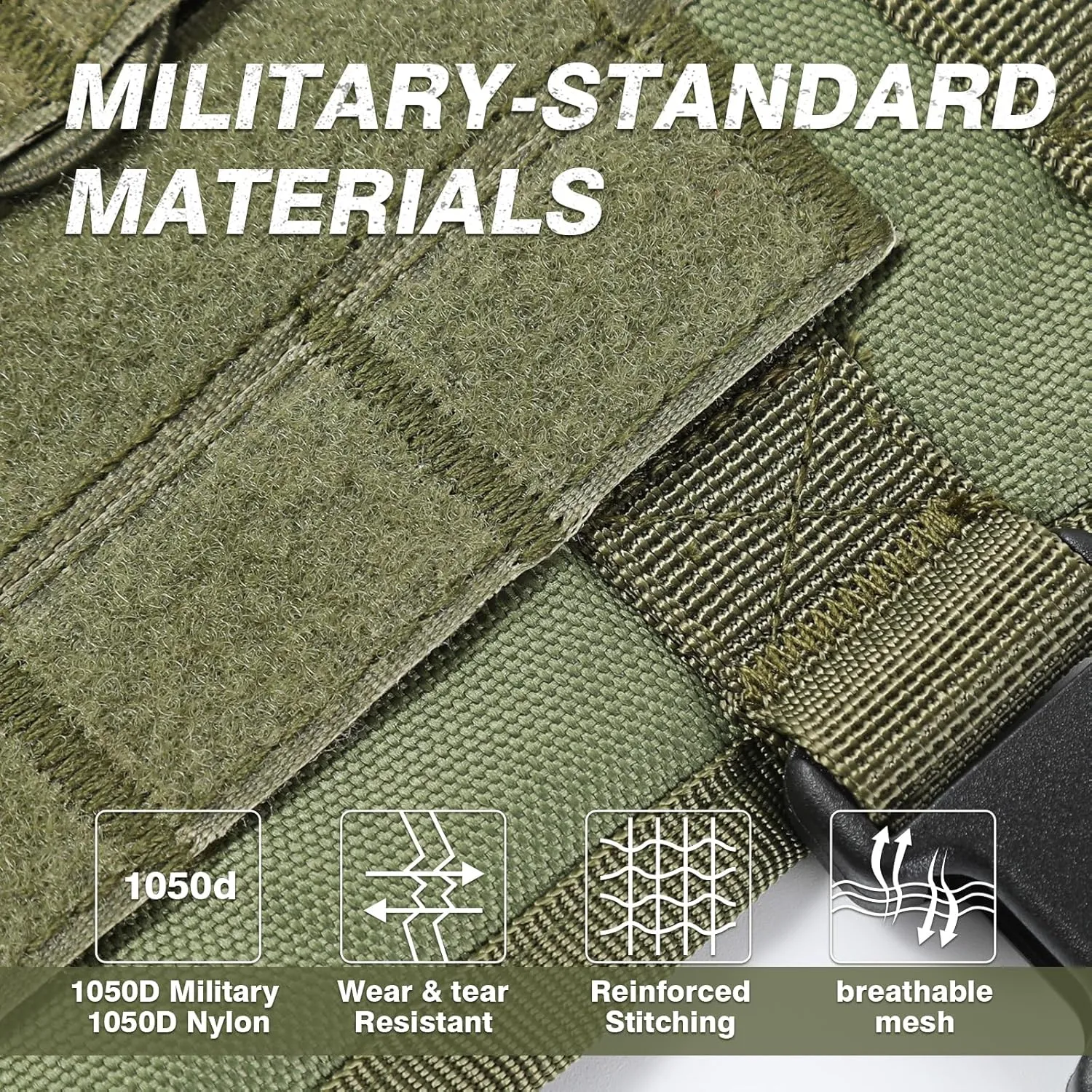 No Pull Tactical Dog Harness for Large Dogs, Escape Proof Molle Dog Vest Harness and Leash Set, Adjustable Military Service Dog Harness with Handle for Medium Large Dogs(Green, M)