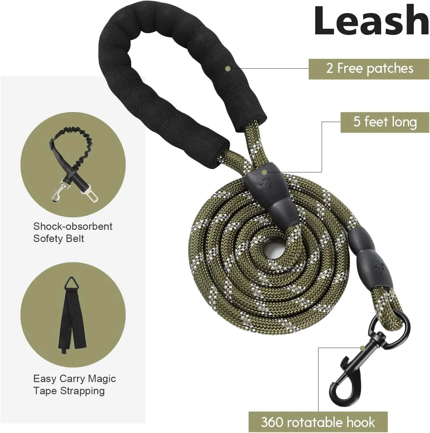 No Pull Tactical Dog Harness for Large Dogs, Escape Proof Molle Dog Vest Harness and Leash Set, Adjustable Military Service Dog Harness with Handle for Medium Large Dogs(Green, M)