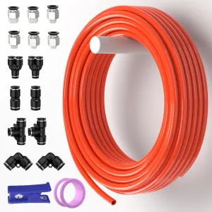 Orange 4mm Air Line Industrial PU Trachea Air Intake Hose Line Kit Fitting Tools - 10M/32.8Ft Chew-Resistant Hose for Farmland Drip Systems