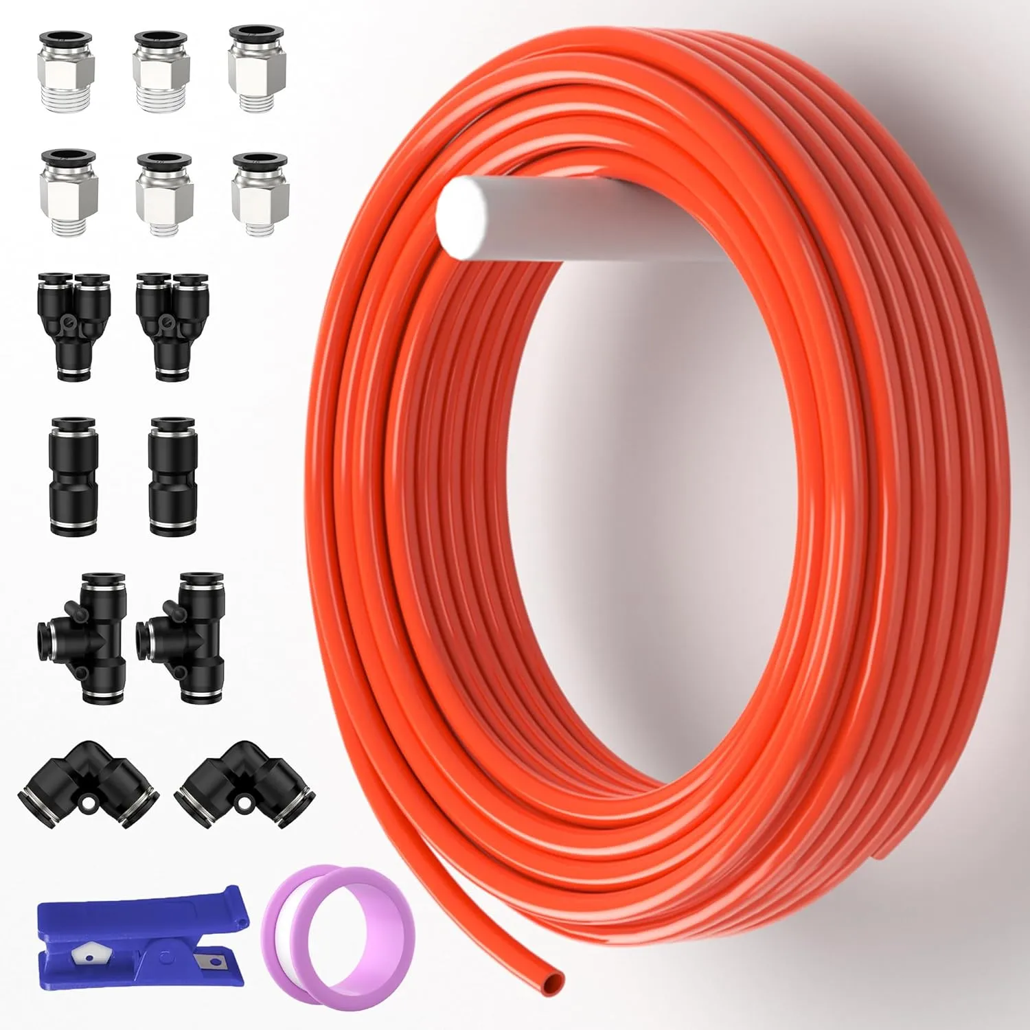 Orange 4mm Air Line Industrial PU Trachea Air Intake Hose Line Kit Fitting Tools - 10M/32.8Ft Chew-Resistant Hose for Farmland Drip Systems