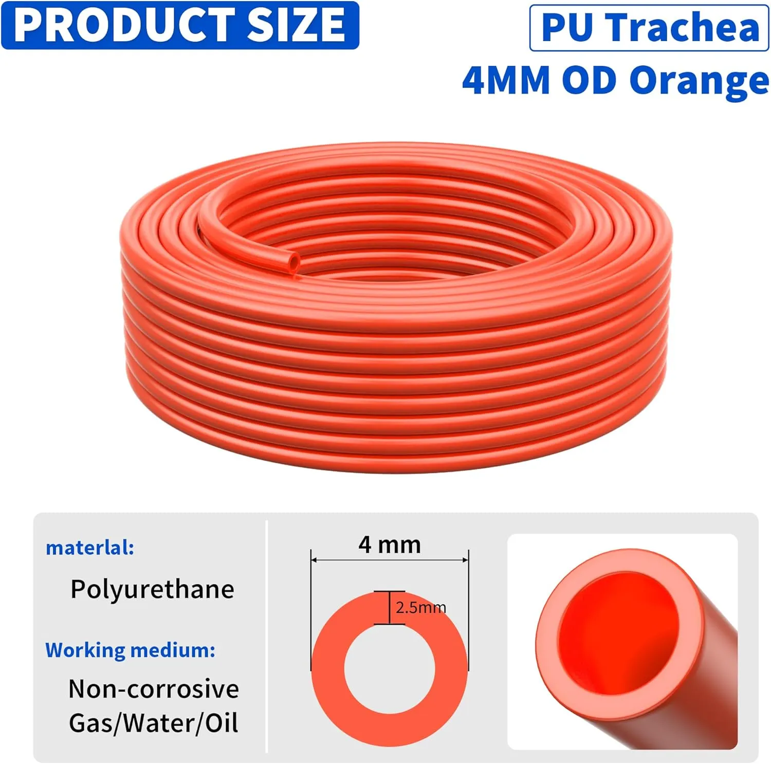 Orange 4mm Air Line Industrial PU Trachea Air Intake Hose Line Kit Fitting Tools - 10M/32.8Ft Chew-Resistant Hose for Farmland Drip Systems