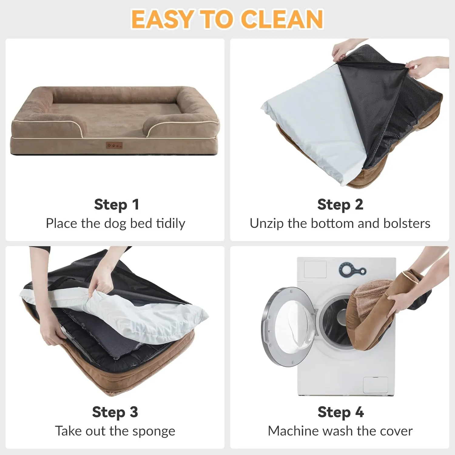 Orthopedic Dog Bed for Medium Dogs Waterproof Memory Foam Pet Beds with Nonskid Bottom Washable Dog Couch Bed with Washable Removable Cover Khaki