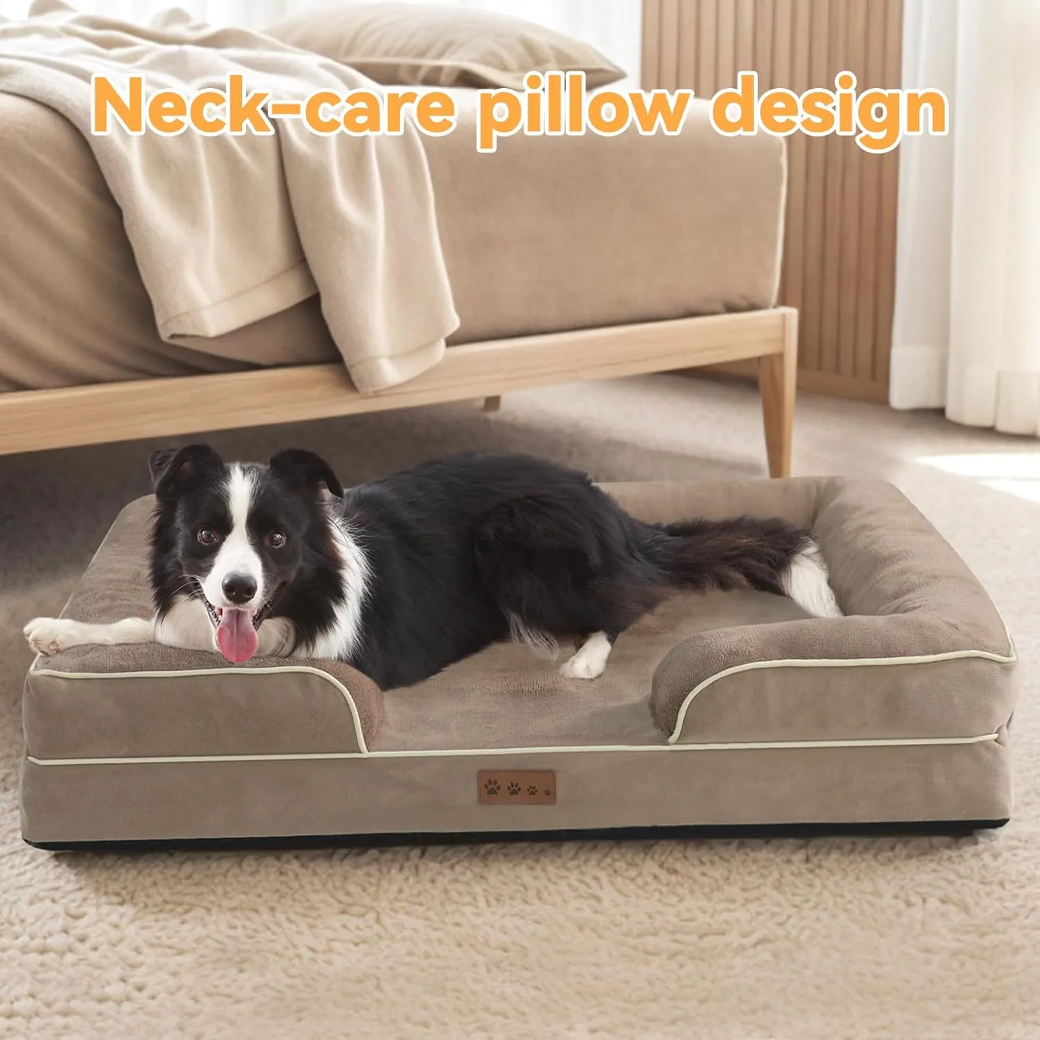 Orthopedic Dog Bed for Medium Dogs Waterproof Memory Foam Pet Beds with Nonskid Bottom Washable Dog Couch Bed with Washable Removable Cover Khaki