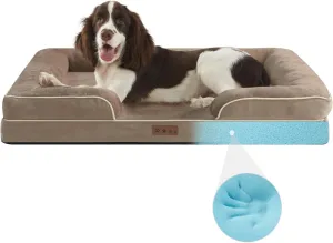 Orthopedic Dog Bed for Medium Dogs Waterproof Memory Foam Pet Beds with Nonskid Bottom Washable Dog Couch Bed with Washable Removable Cover Khaki