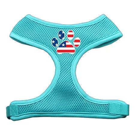 Paw Flag USA Screen Print Soft Mesh Harness Aqua Large