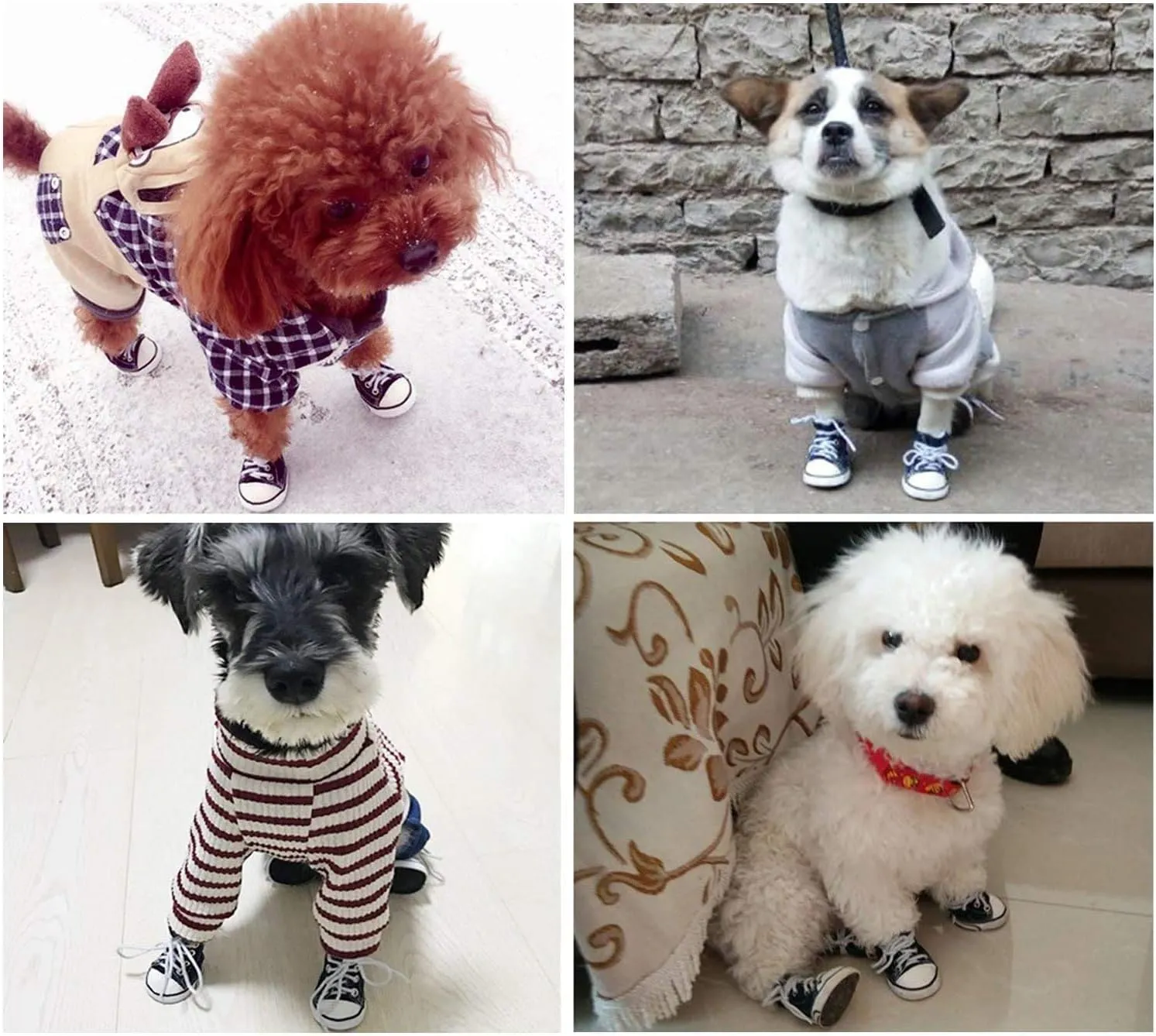 Pet Shoes Puppy Sport Denim Shoes Casual Style Anti-Slip Boots Sneaker Booties 4Pcs