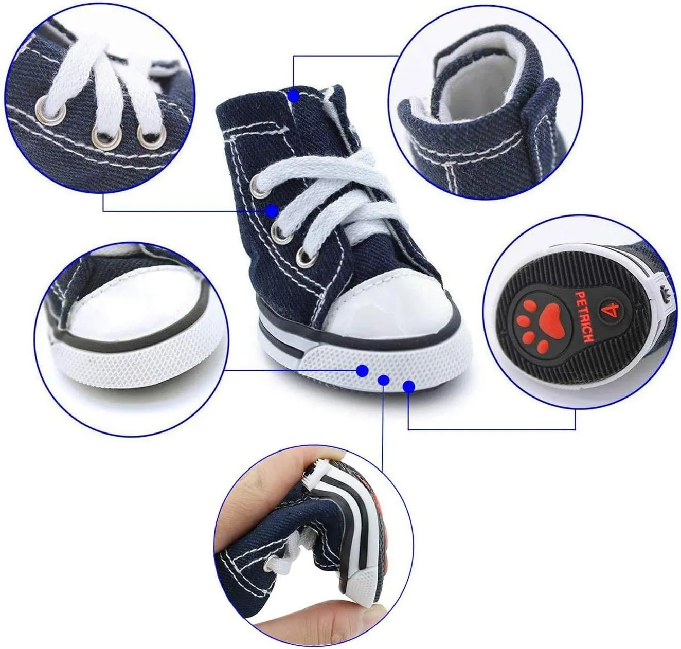 Pet Shoes Puppy Sport Denim Shoes Casual Style Anti-Slip Boots Sneaker Booties 4Pcs