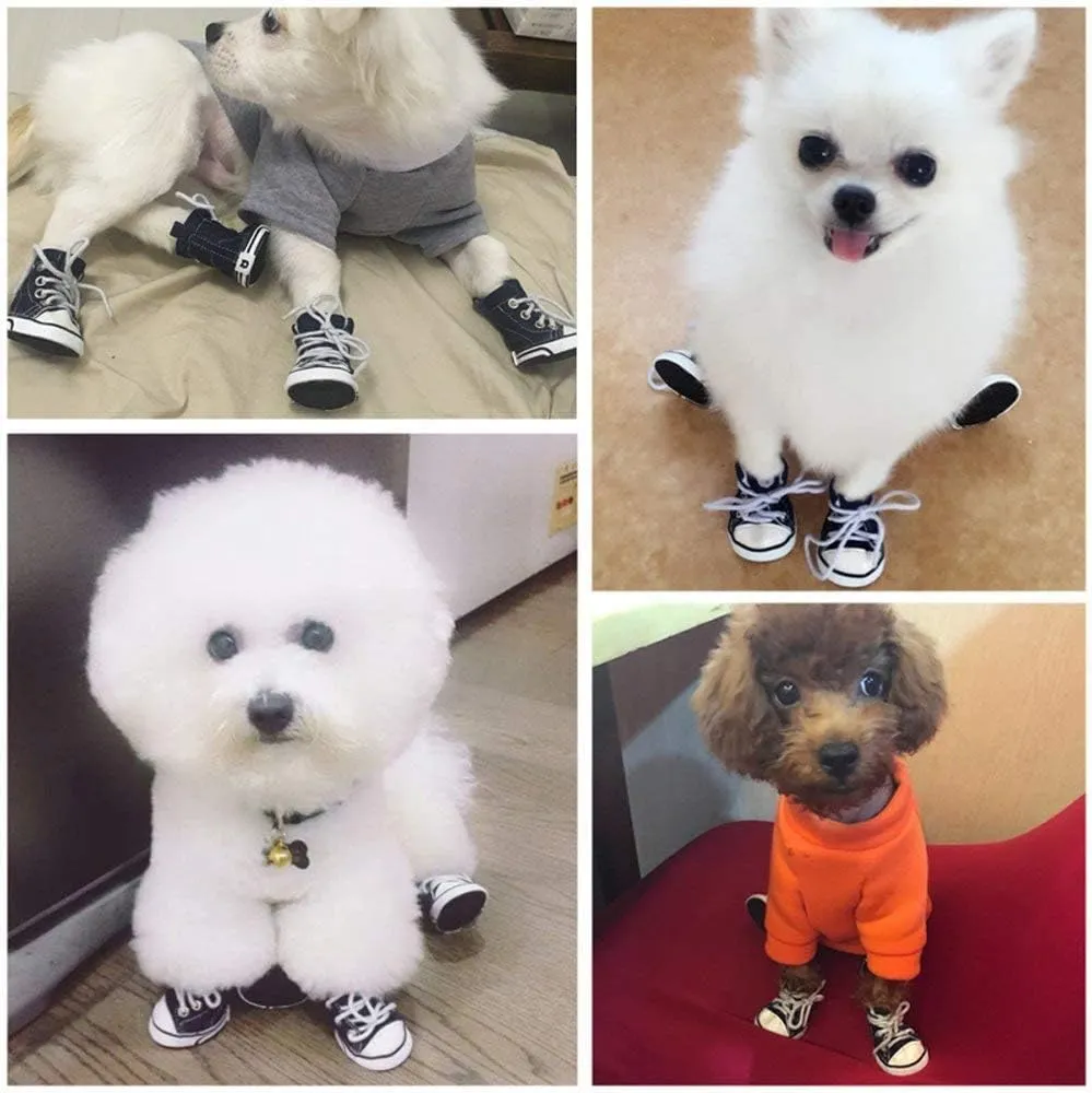 Pet Shoes Puppy Sport Denim Shoes Casual Style Anti-Slip Boots Sneaker Booties 4Pcs