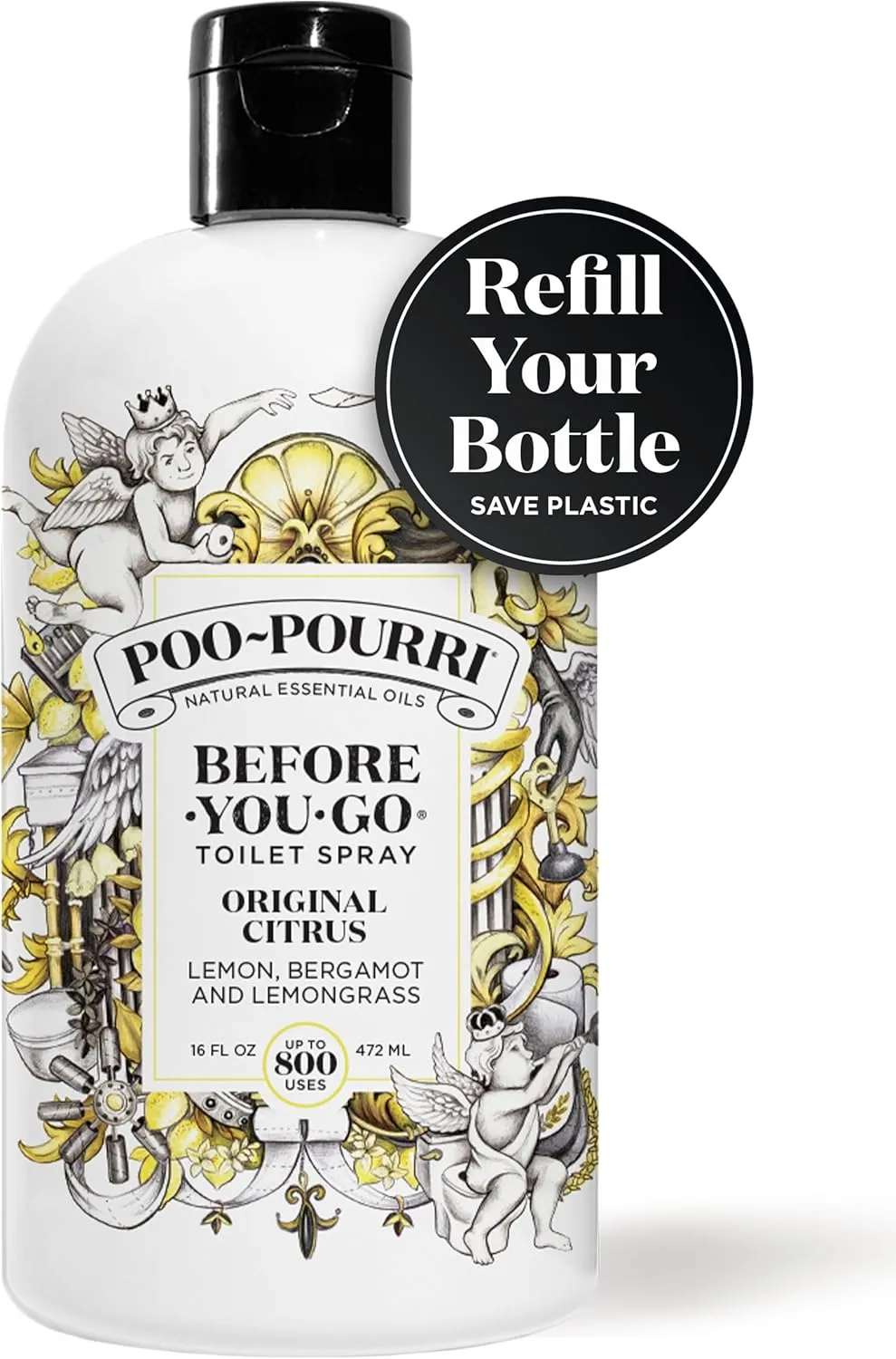 Poo-Pourri Before-You-Go Toilet Spray, Original Citrus, Refill Bottle 16 Fl Oz - Lemon, Bergamot and Lemongrass