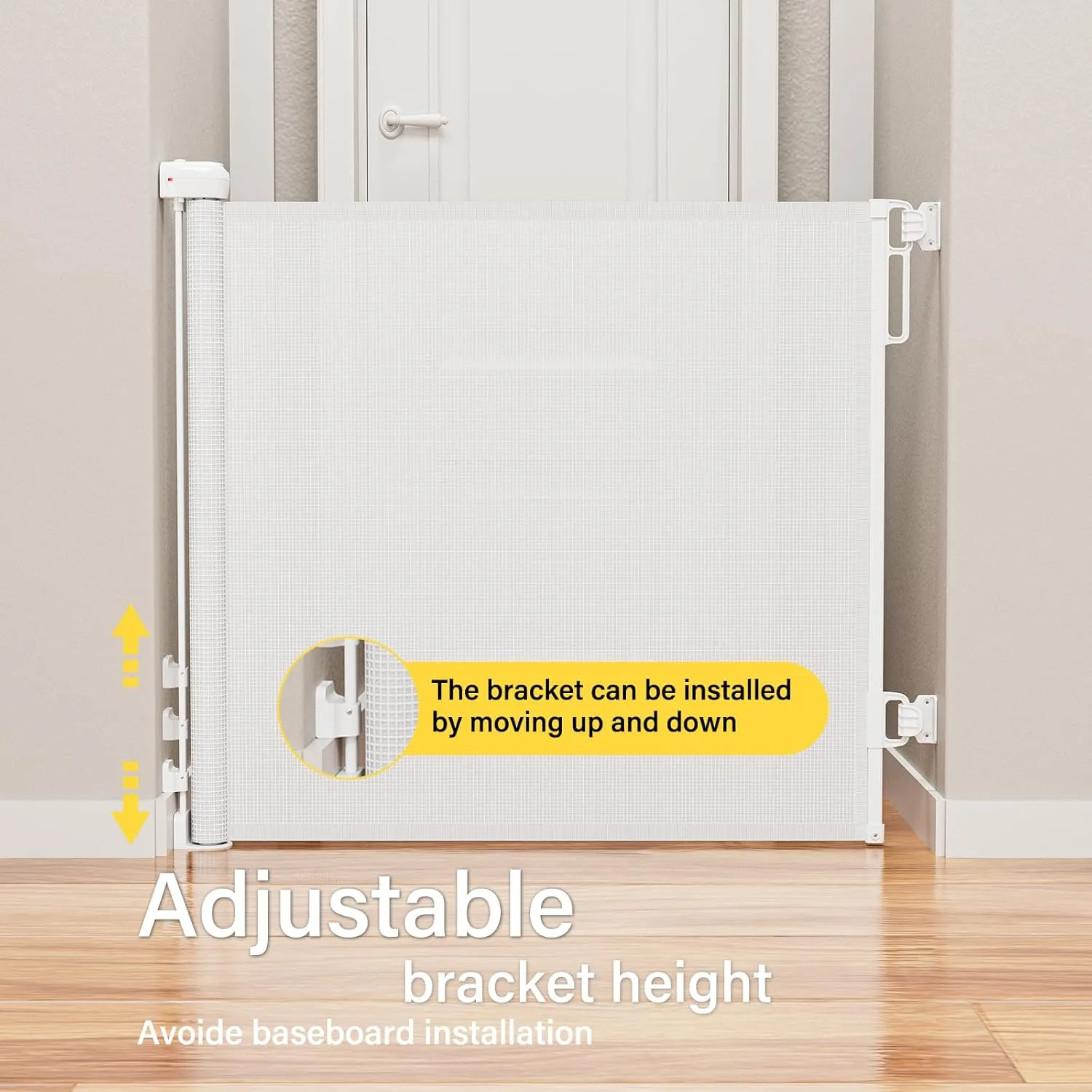 Retractable Baby Gates for Doorways, PRObebi Retractable Dog Gate for Stairs Extends to 54" Wide 34" Tall, Mesh Baby Gate, Gates for Dogs Indoor, Suitable for Hallways, Doorways, Deck, Porch (White)
