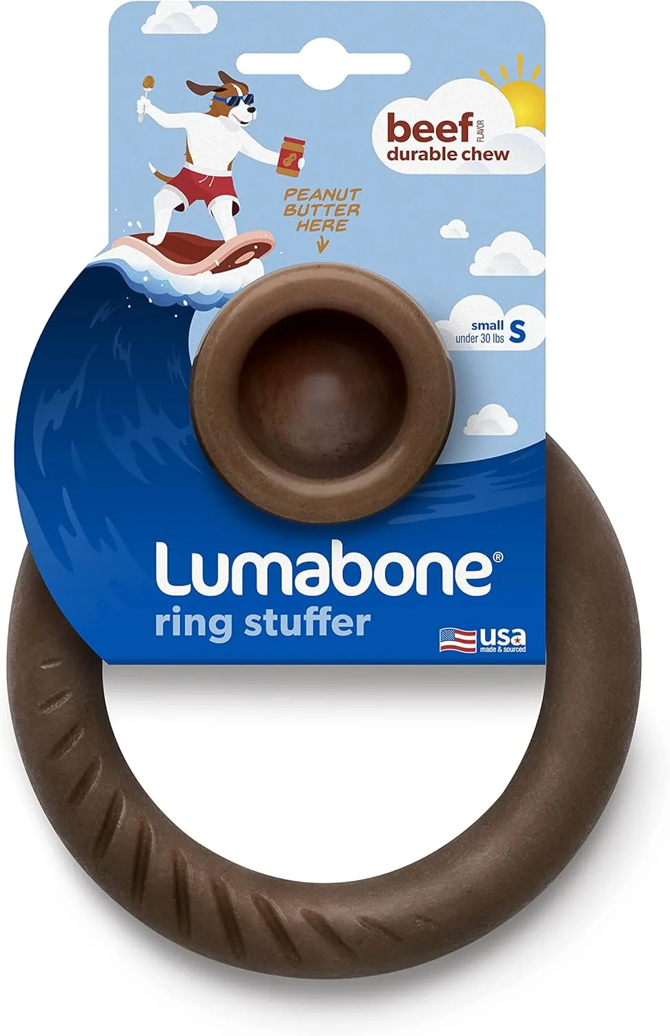 Ring Stuffer Durable Chew Toy for Aggressive Chewers, Real Beef, Made in USA, Small