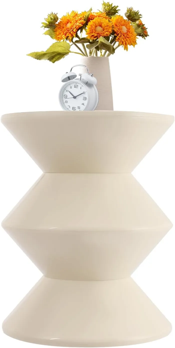 Round Side Table, White Sofa Side Table Modern End Table Floor Standing Coffee Table for Living Room Bedroom Office