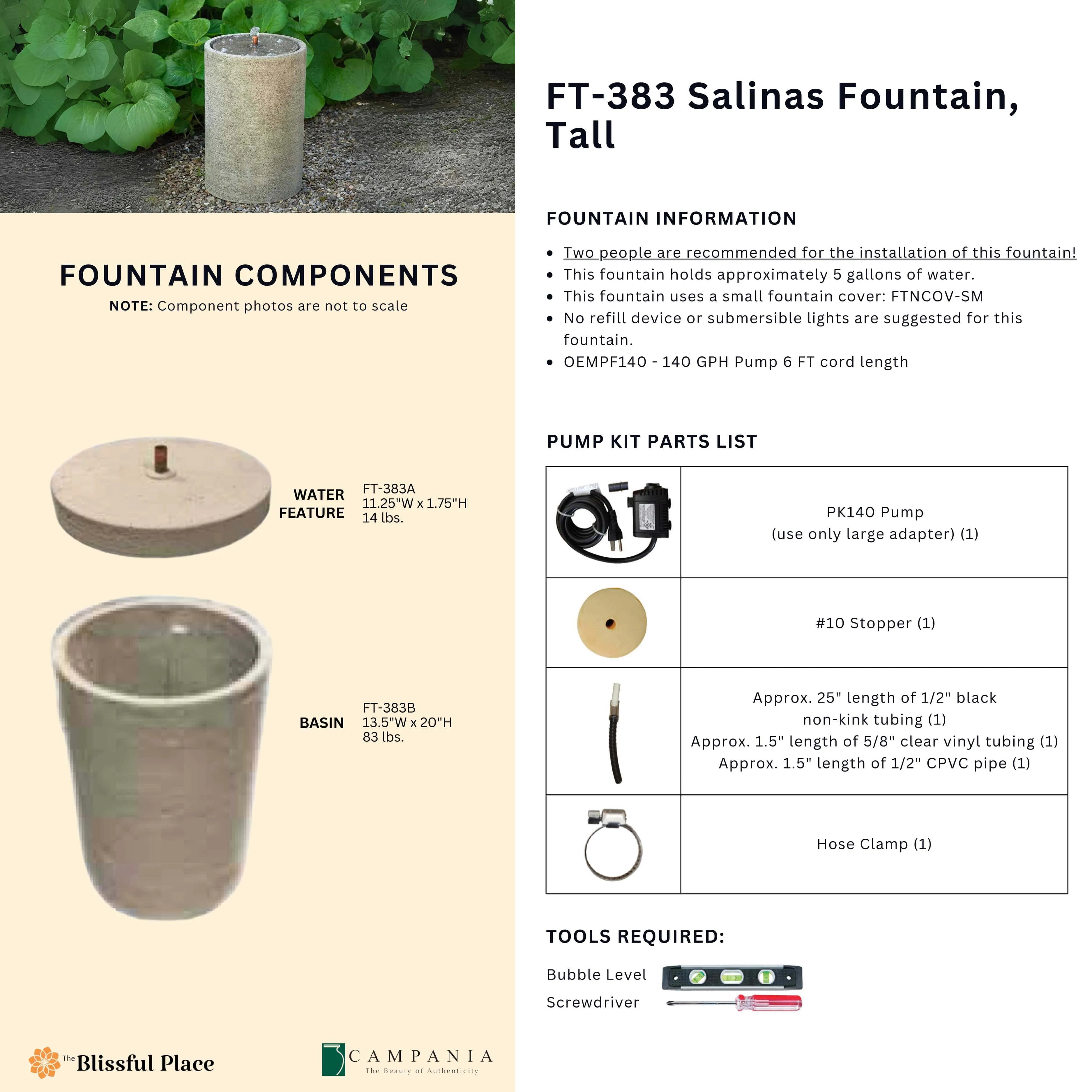 Salinas Fountain, Tall Campania International