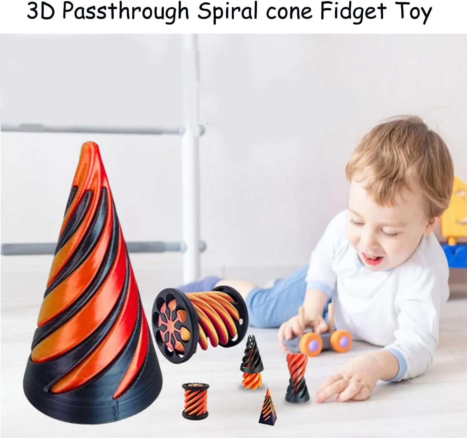 Spiral Fidget Toy,Impossible Pyramid Passthrough Sculpture,Pyramid Passthrough Sculpture-3D Printed Spiral Cone Toy Pyramid,Decor Home Desktop Fidget Toys for Adults with Anxiety(Gold)