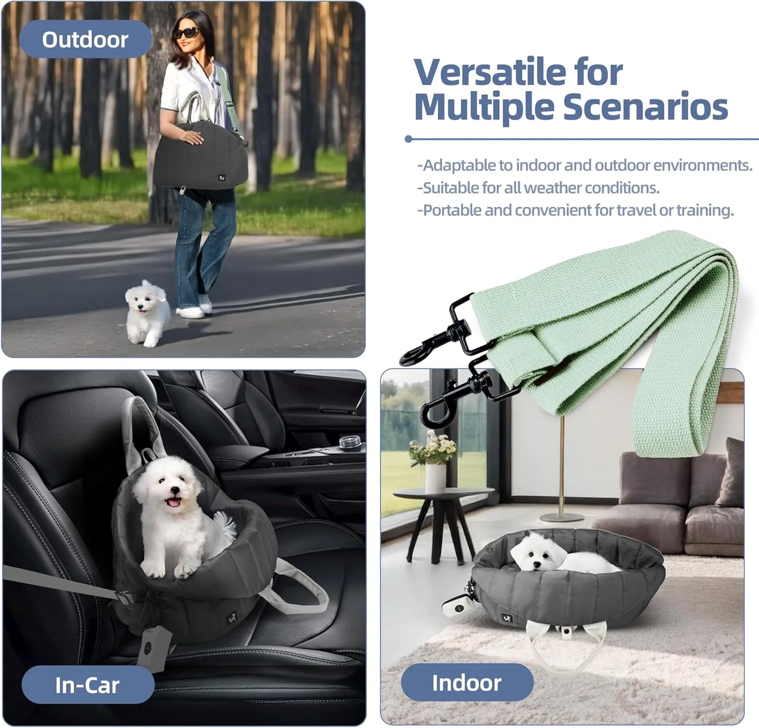 Sytopia Dog Bag Carrier for Small and Medium Dogs, Waterproof and Washable, Travel Pets Purse up to 15 Lbs, Car Seat & Bed, Adjustable Leashes, Monet Grey