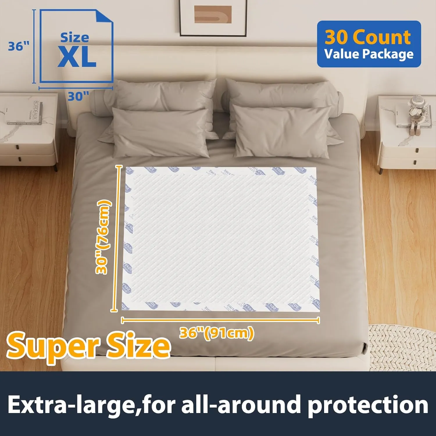 Tear Resistant Disposable Bed Pads Adults Chucks Incontinence Underpads 30"x 36"(30 Count),Large Thicken Premium Waterproof Pee Pads for Elderly,10X Super Absorbency Heavy Duty Puppy Training Pads