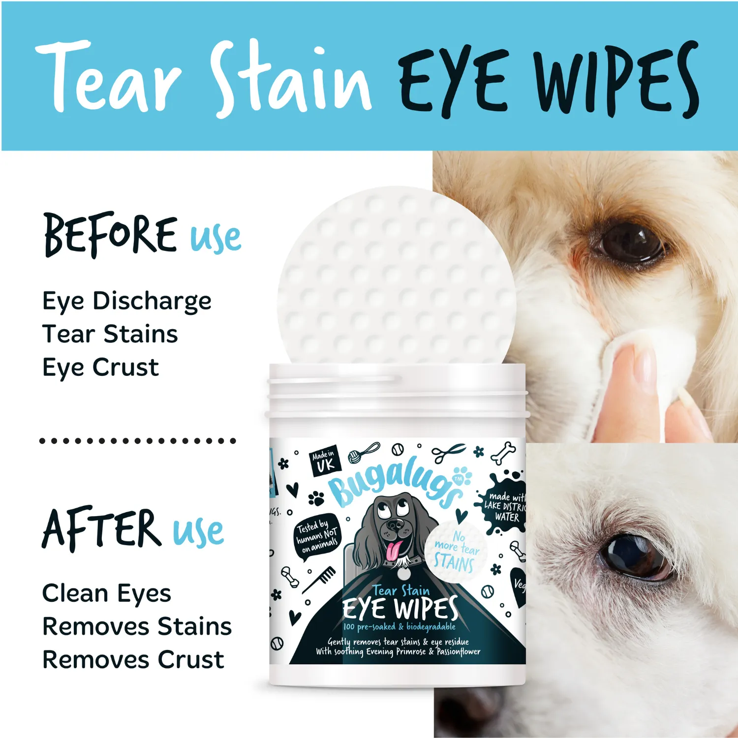 Tear Stain Eye Wipes for Dogs 100 Pre-soaked & Biodegradable Wipes